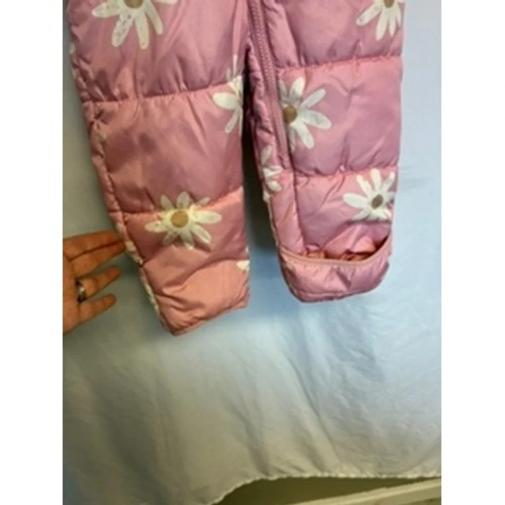 Carters Pink Daisy Floral Puffer Snowsuit Faux Fur Hood 18M Pink White Winter